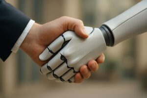 Handshake between human and robot.